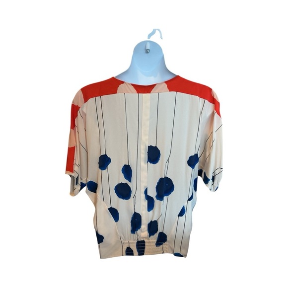 Diane Von Furstenburg Abigail Silk Keyhole Blouse -String Dot Poppy Print sz 10 - Picture 3 of 8